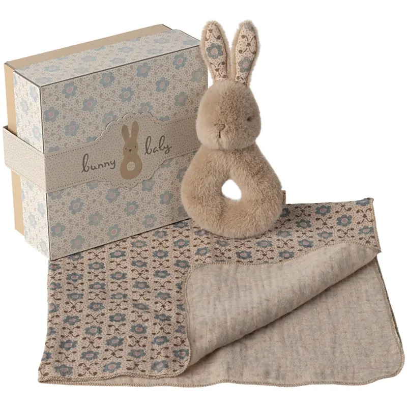 Maileg Rabbit Rattle Set - Cream Peach 1