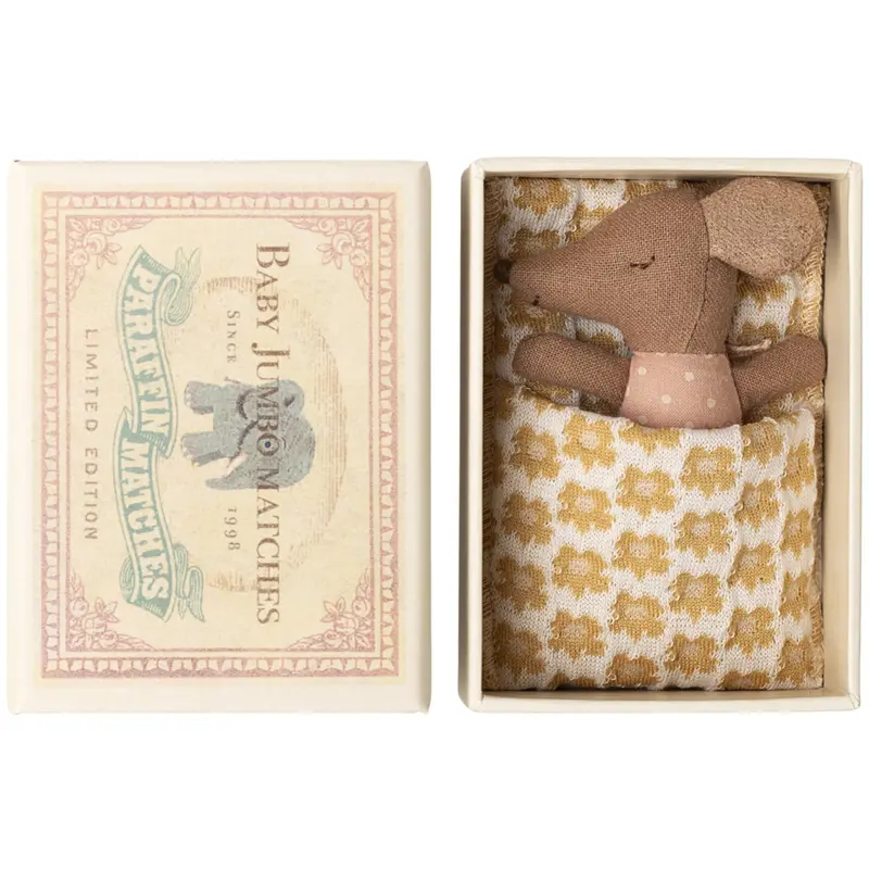Maileg Sleepy Wakey Baby Mus I Tændstikæske - Rosa 1