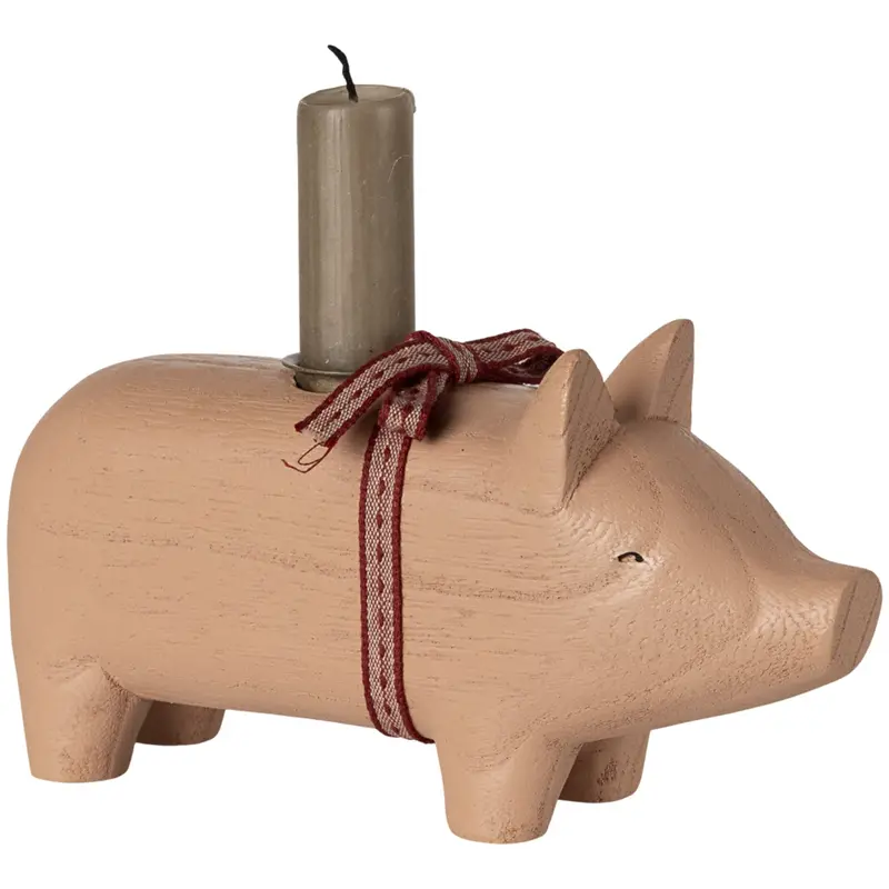 Maileg Trælysestage, Gris - Medium - Rosa 1