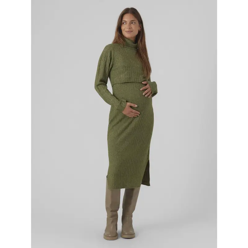 Mama;Licious Winter Moss Melange Mlsuniva June Ls Knit Midi Dress 2F Noos 2