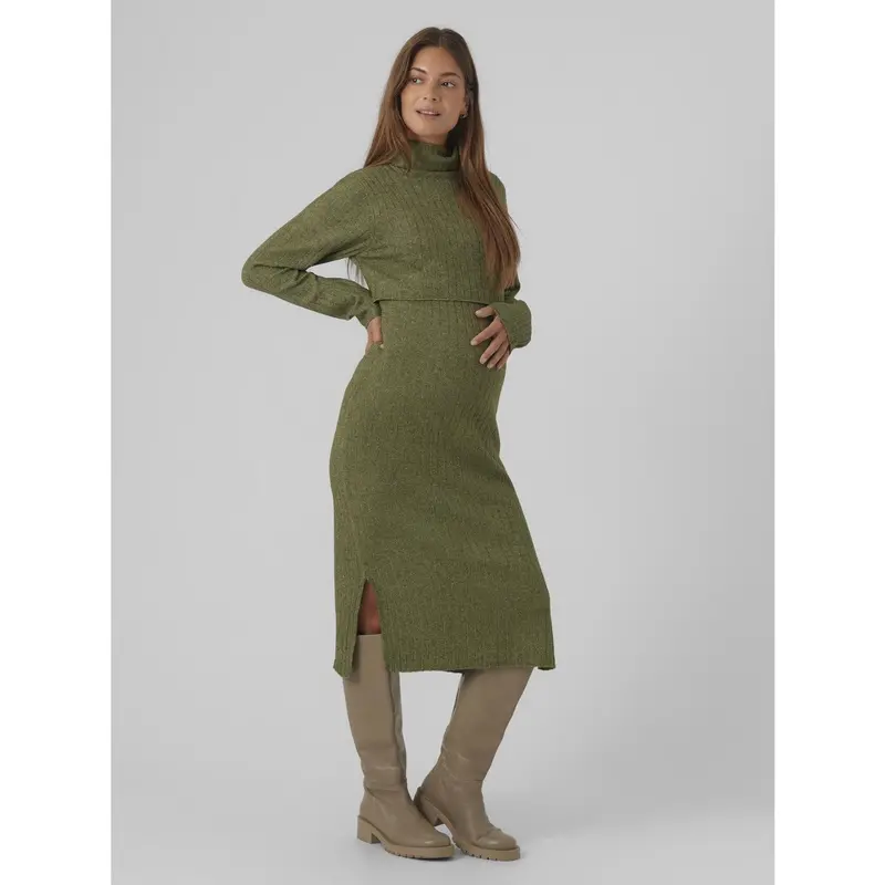 Mama;Licious Winter Moss Melange Mlsuniva June Ls Knit Midi Dress 2F Noos 6