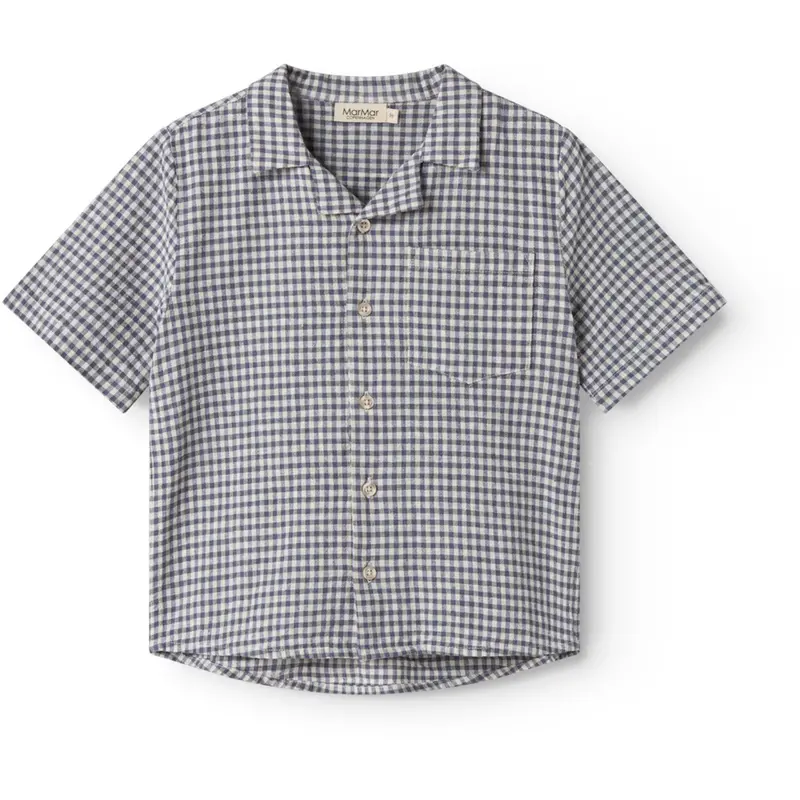 Marmar Cotton Linen Marine Check Tage Shirt 1