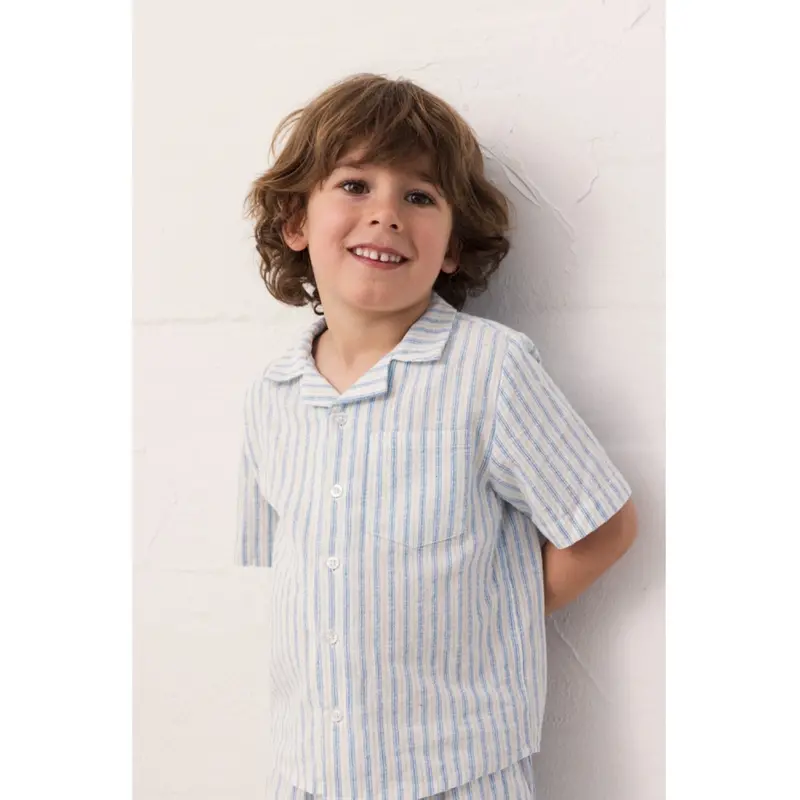 Marmar Cotton Linen Surf Blue Stripe Tage Shirt 2