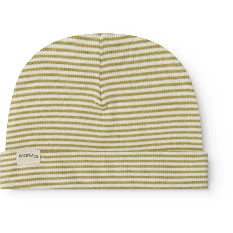Marmar Newborn Modal Fine Rib Olive Stripe Aiko Hat 1