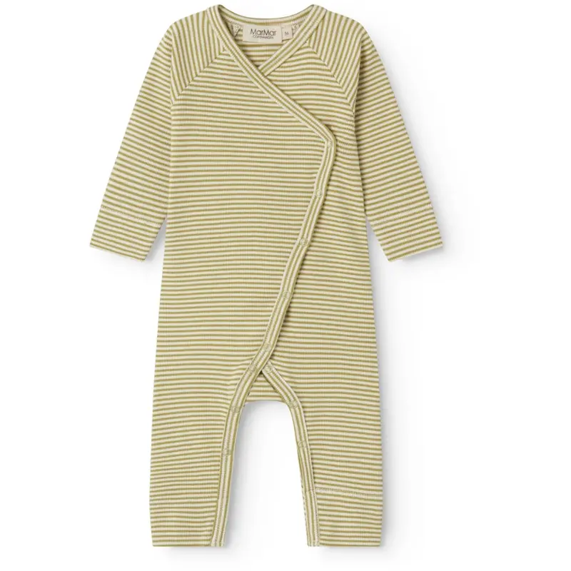 Marmar Newborn Modal Fine Rib Olive Stripe Rikke Onesie 1