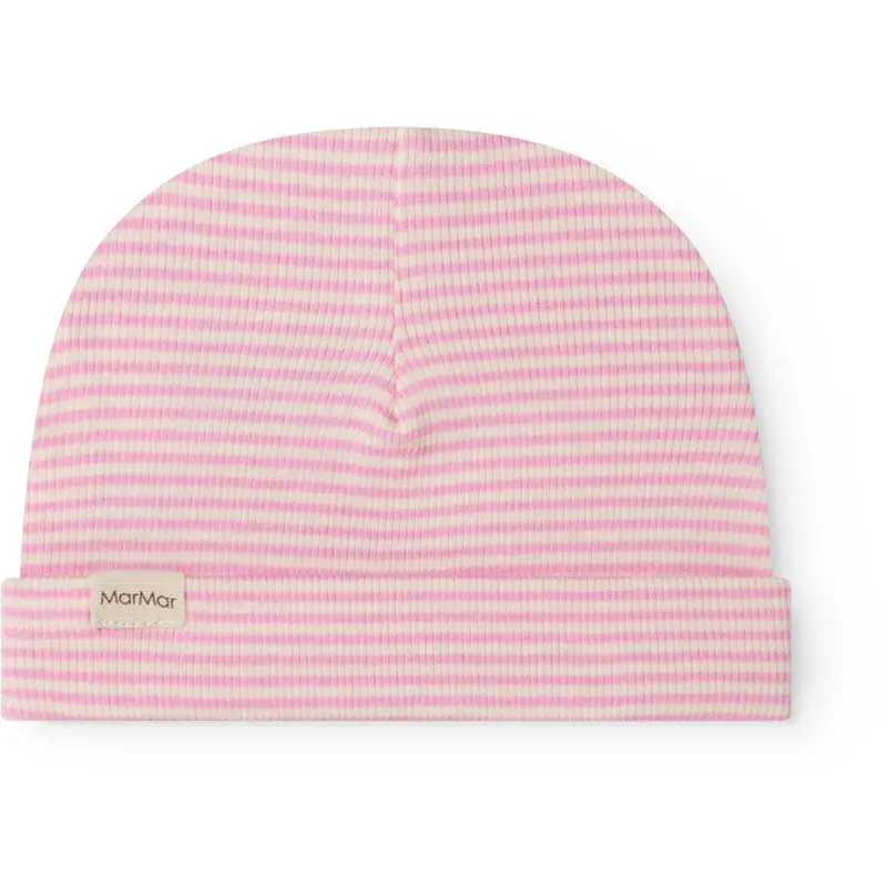 Marmar Newborn Modal Fine Rib Pink Stripe Aiko Hat 1