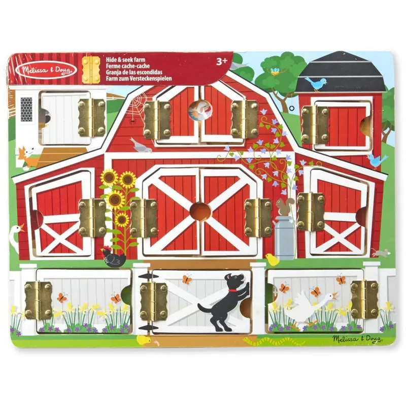 Melissa & Doug Multifarvet Activity Board Wooden Hide And Seek Farm 1