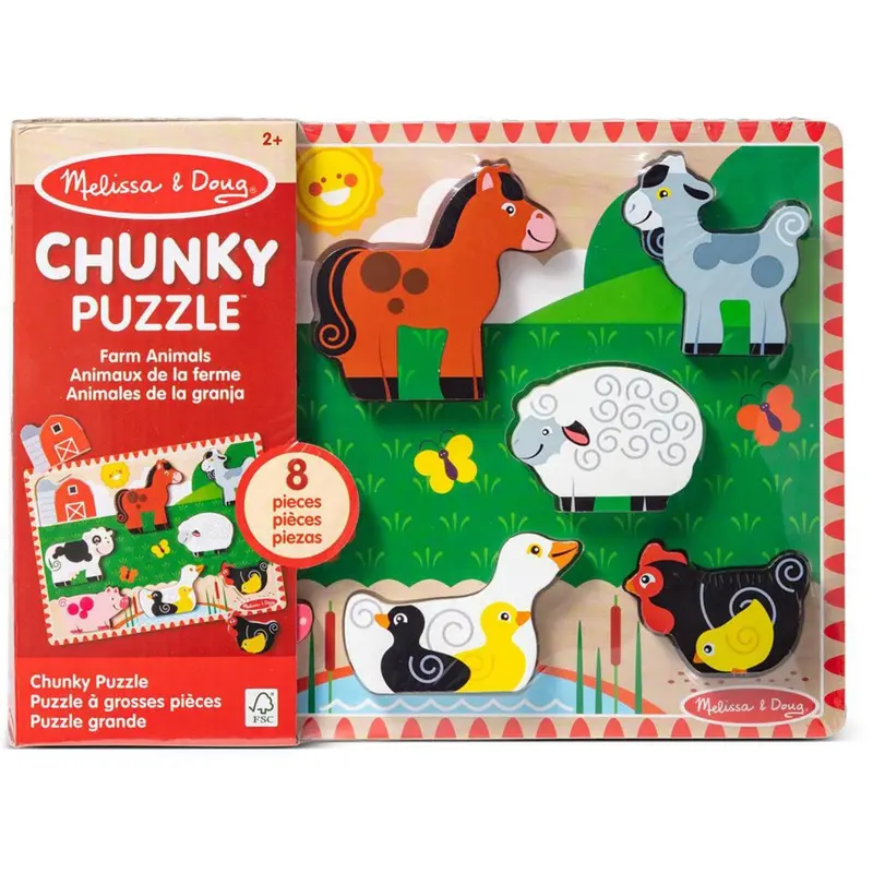 Melissa & Doug Multifarvet Wooden Chunky Puzzle Farm Animals 1