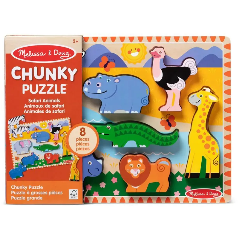 Melissa & Doug Multifarvet Wooden Chunky Puzzle Safari Animals 1