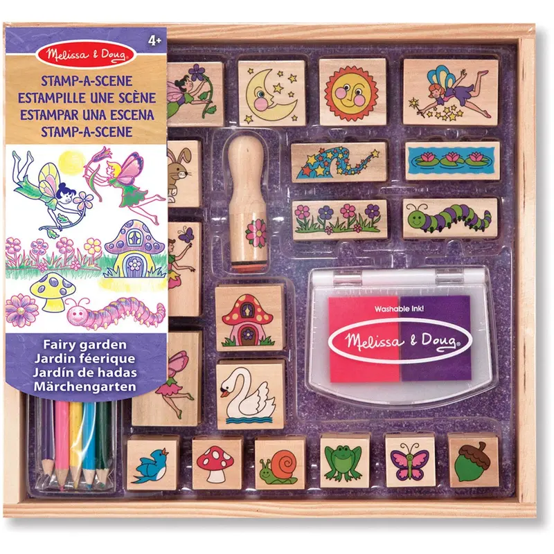 Melissa & Doug Multifarvet Wooden Stamp-A-Scene Fairy Garden 1