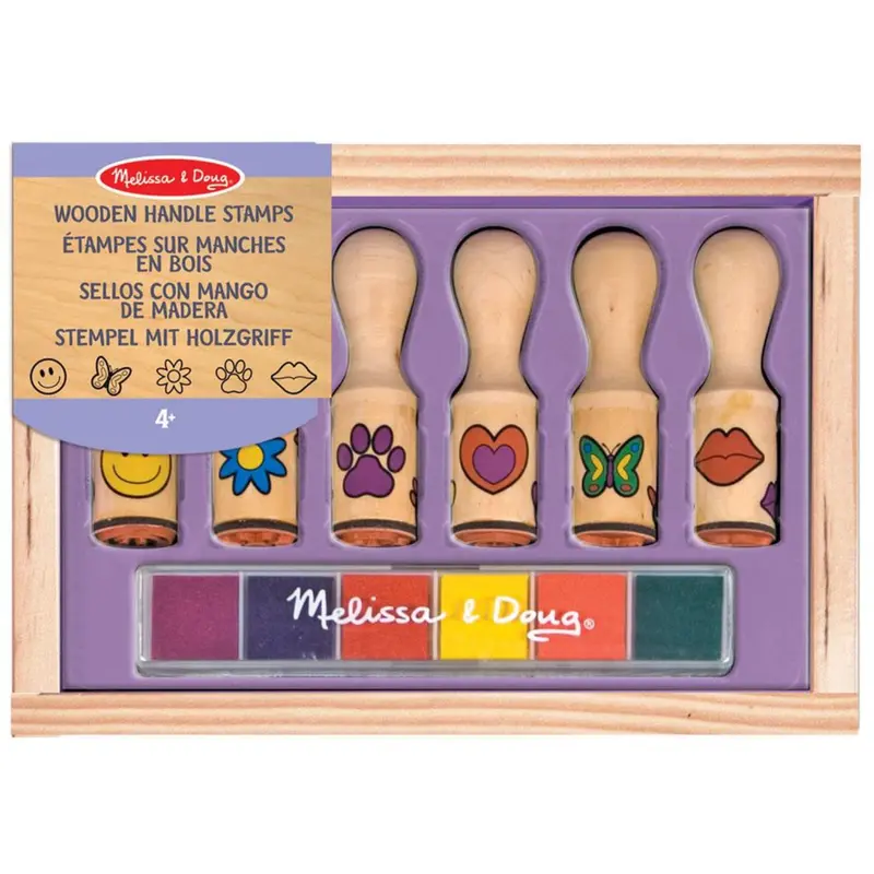 Melissa & Doug Multifarvet Wooden Stamp Set Happy Handles 1