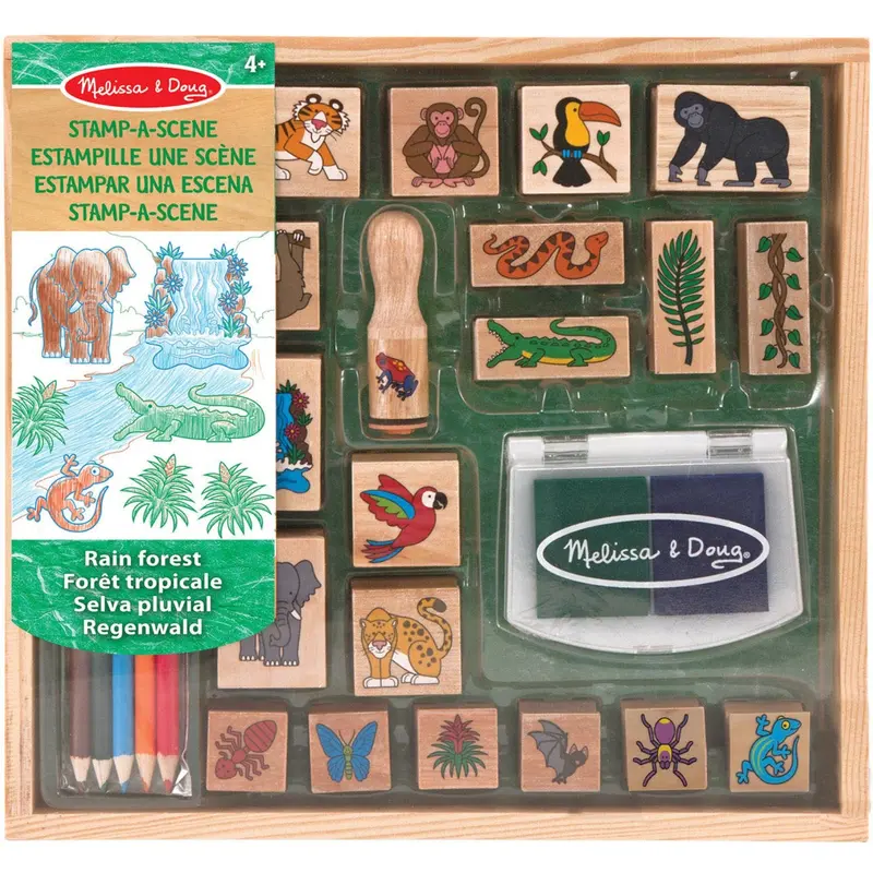 Melissa & Doug Multifarvet Wooden Stamp Set Regnskov 1
