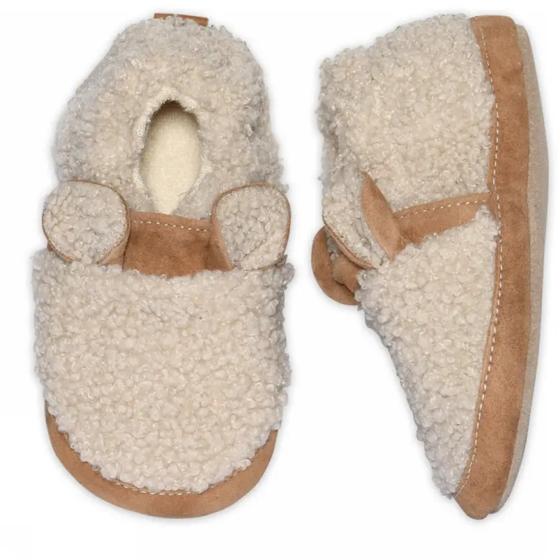 Melton Oxford Tan Fuzzy Teddy Slippers 1