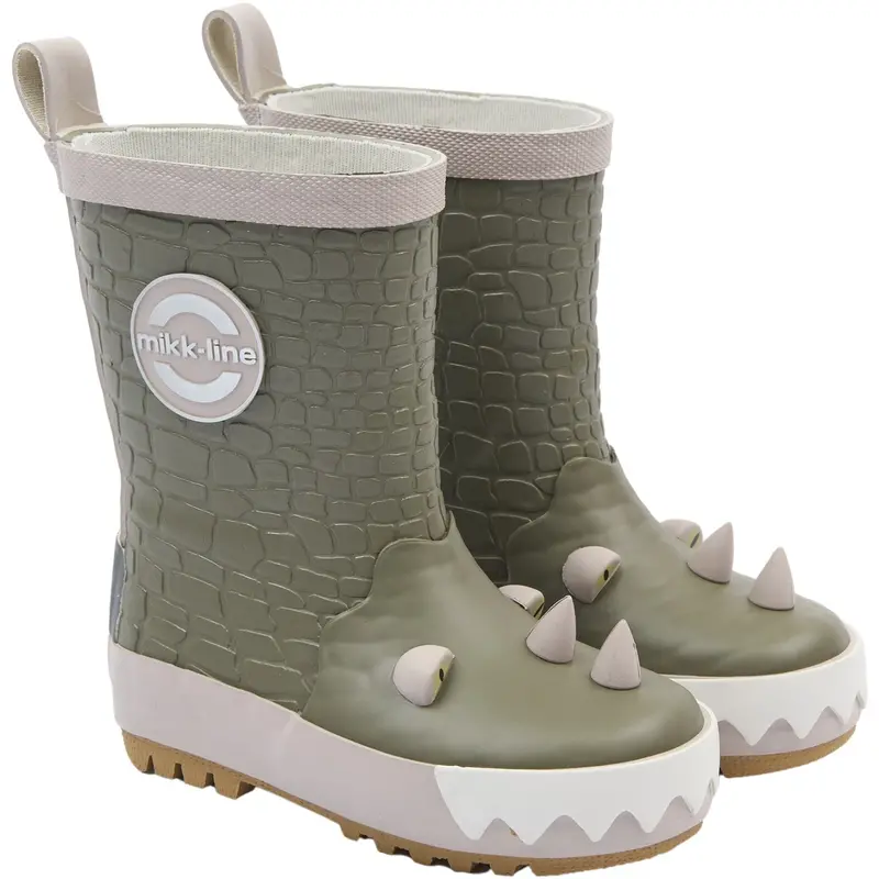 Mikk-Line Dusty Olive Wellies 3D Dragon 1