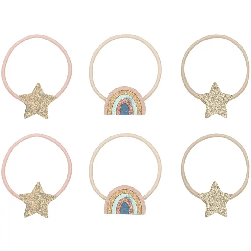 Mimi & Lula 6 Hårelastikker - Rainbow & Star Celeste 1