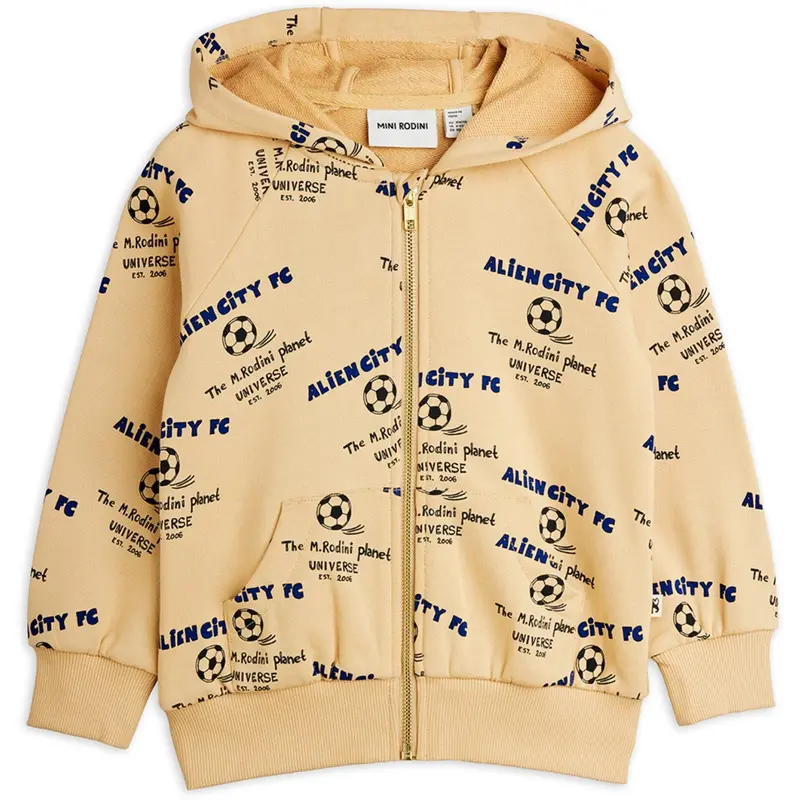 Mini Rodini Beige Alien City Fc Aop Zip Hoodie 1