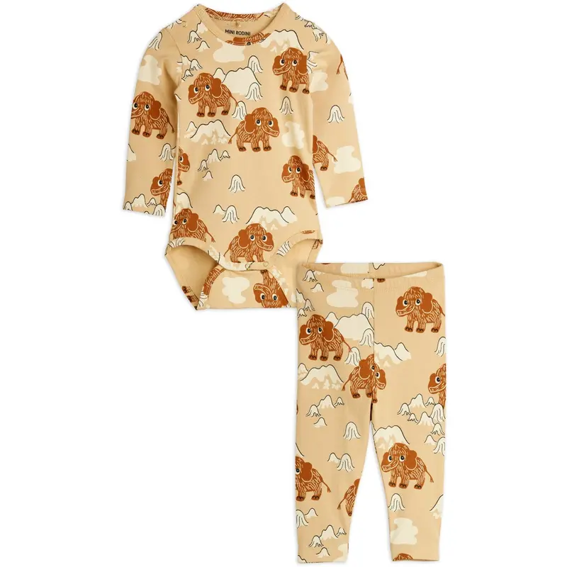 Mini Rodini Beige Mammoth Aop Baby Set 1