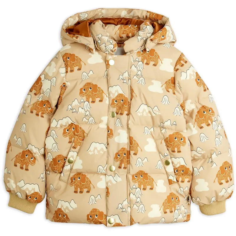 Mini Rodini Beige Mammoths Aop Hooded Puffer 1