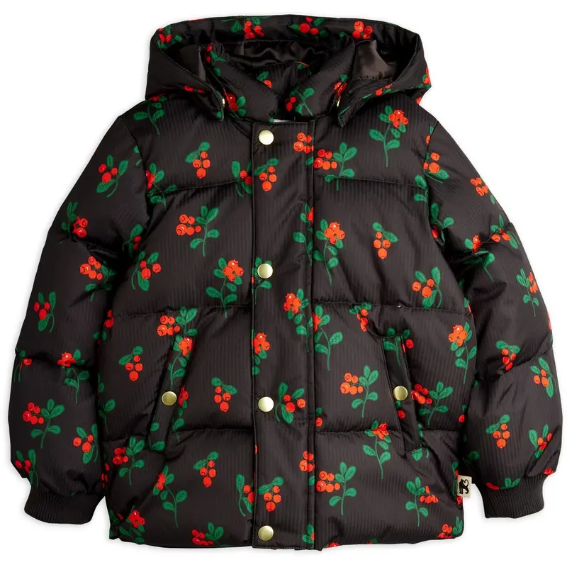 Mini Rodini Black Lingonberries Aop Hooded Puffer 1
