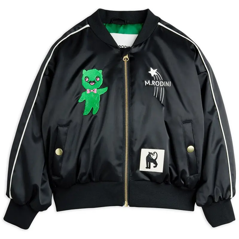 Mini Rodini Black United Aliens Unlimited Satin Baseball Jacket 1