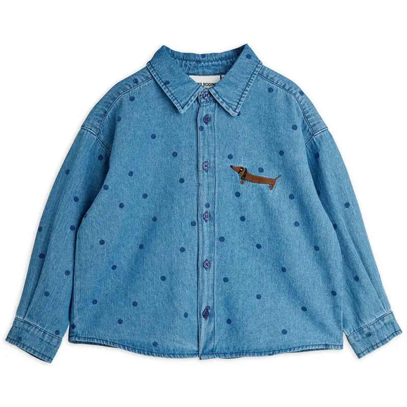 Mini Rodini Blue Lw Denim Dots Aop Ls Shirt 1
