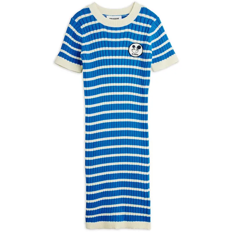 Mini Rodini Blue Ritzratz Patch Rib Knitted Stripe Ss Dress 1