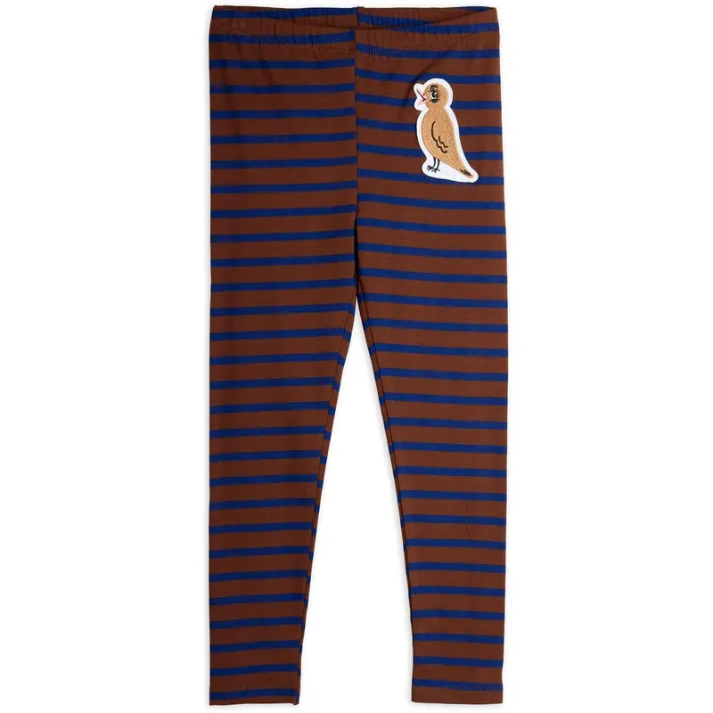 Mini Rodini Brown Stripe Bird Patch Leggings 1