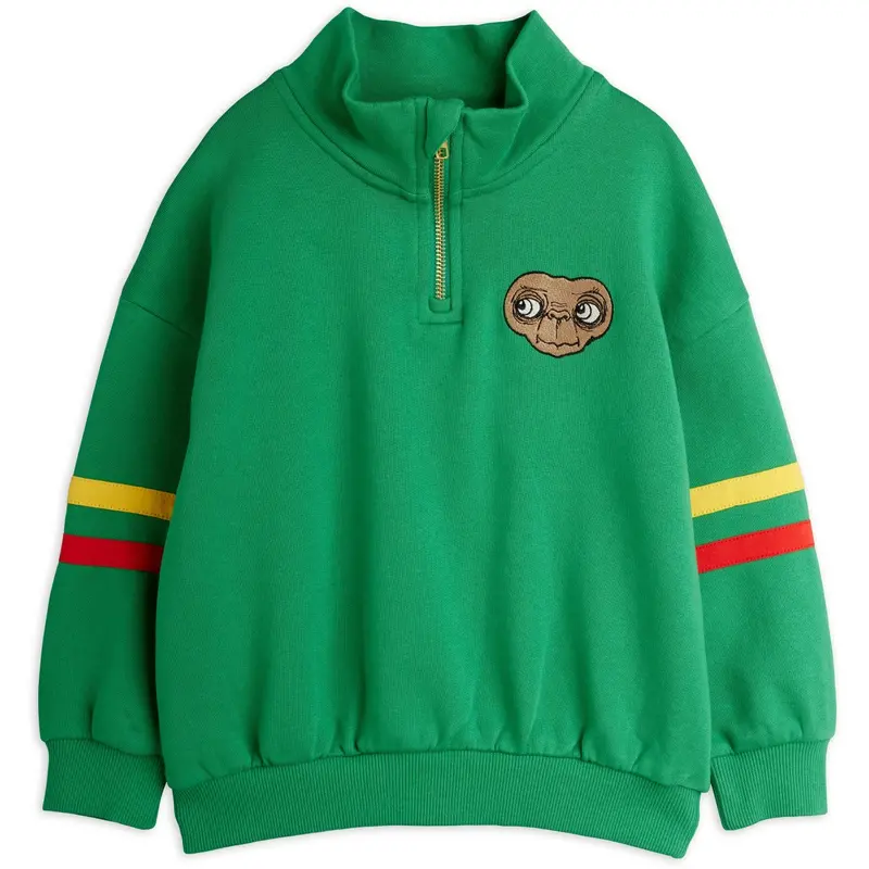 Mini Rodini Green E.T Emb Halfzip Sweatshirt 1