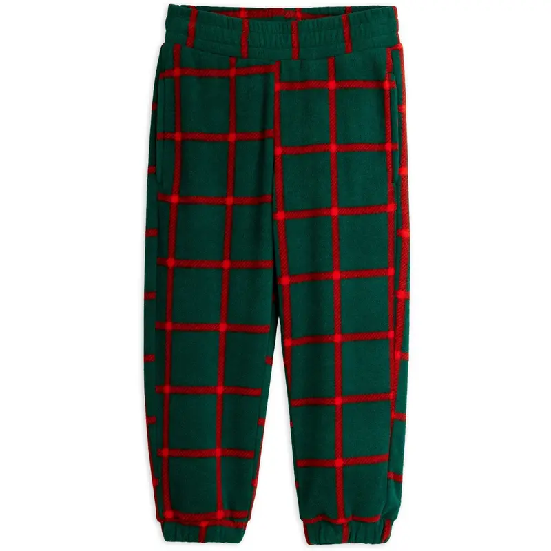 Mini Rodini Green Plaid Aop Fleece Trousers 1