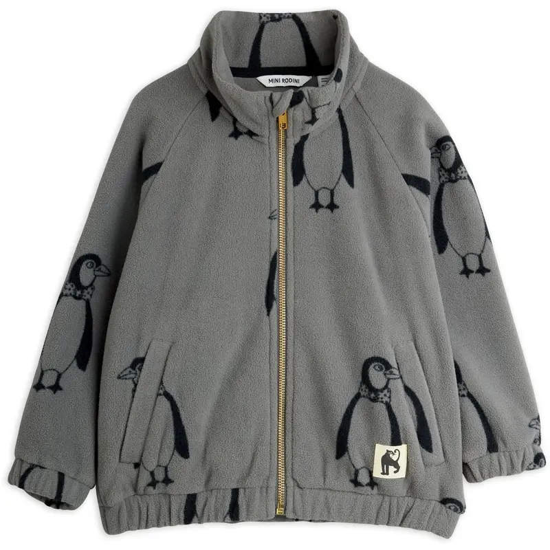 Mini Rodini Grey Penguin Aop Fleece Jacket 1