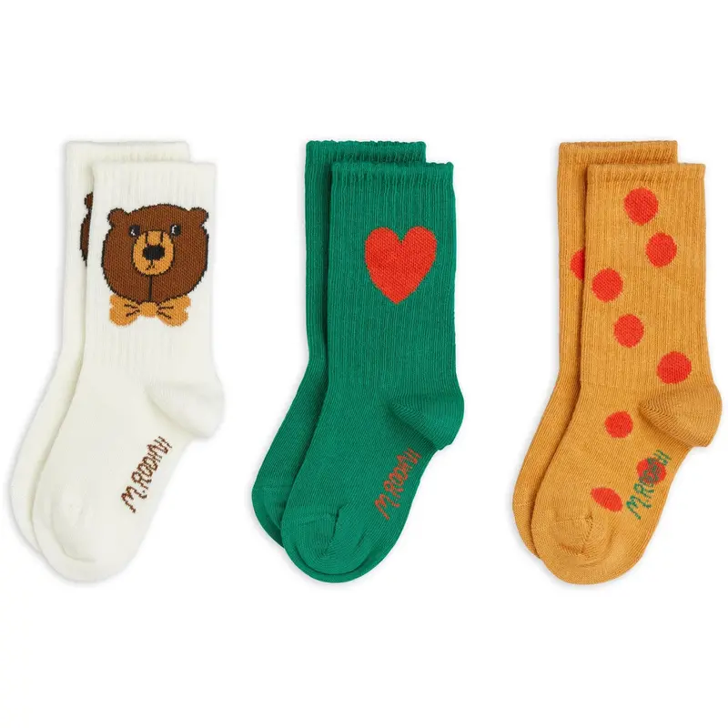 Mini Rodini Multi Bear 3-Pack Socks 1