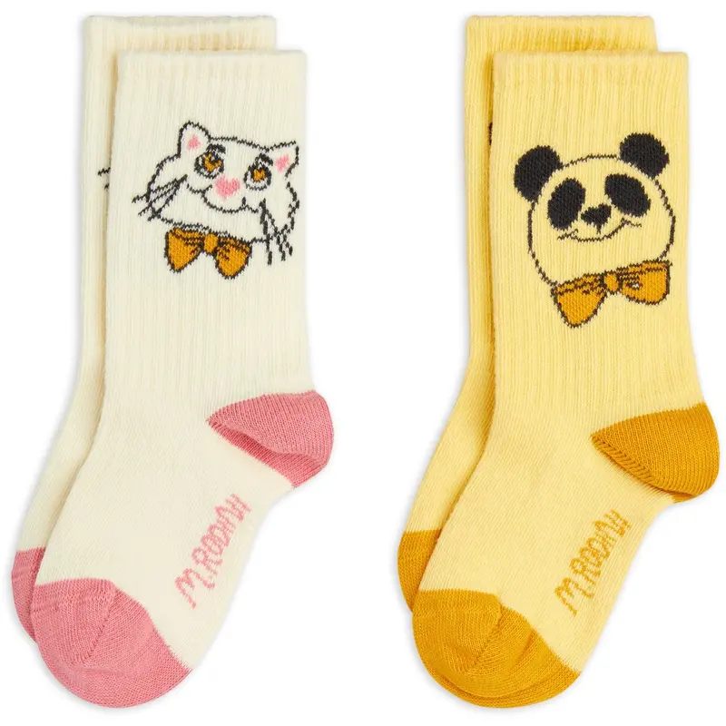 Mini Rodini Multi Cat & Panda 2-Pack Socks 1