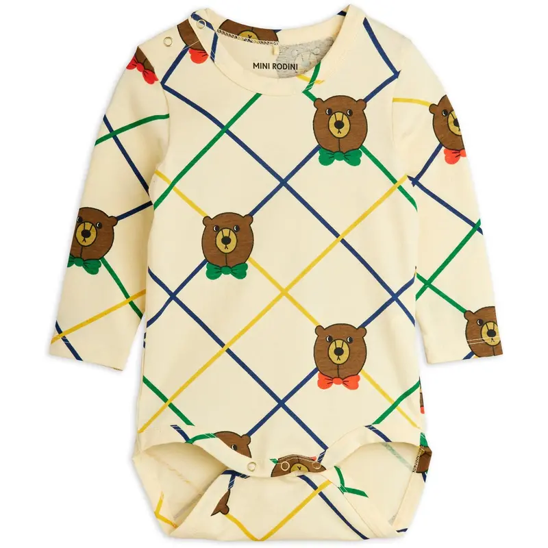 Mini Rodini Off-White Bear Check Aop Ls Body 1