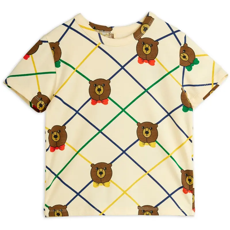 Mini Rodini Off-White Bear Check Aop Ss Tee 1