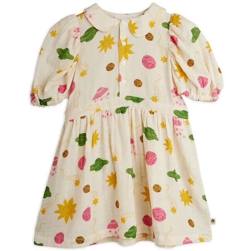 Mini Rodini Off-White Space Aop Muslin Woven Ss Dress 1