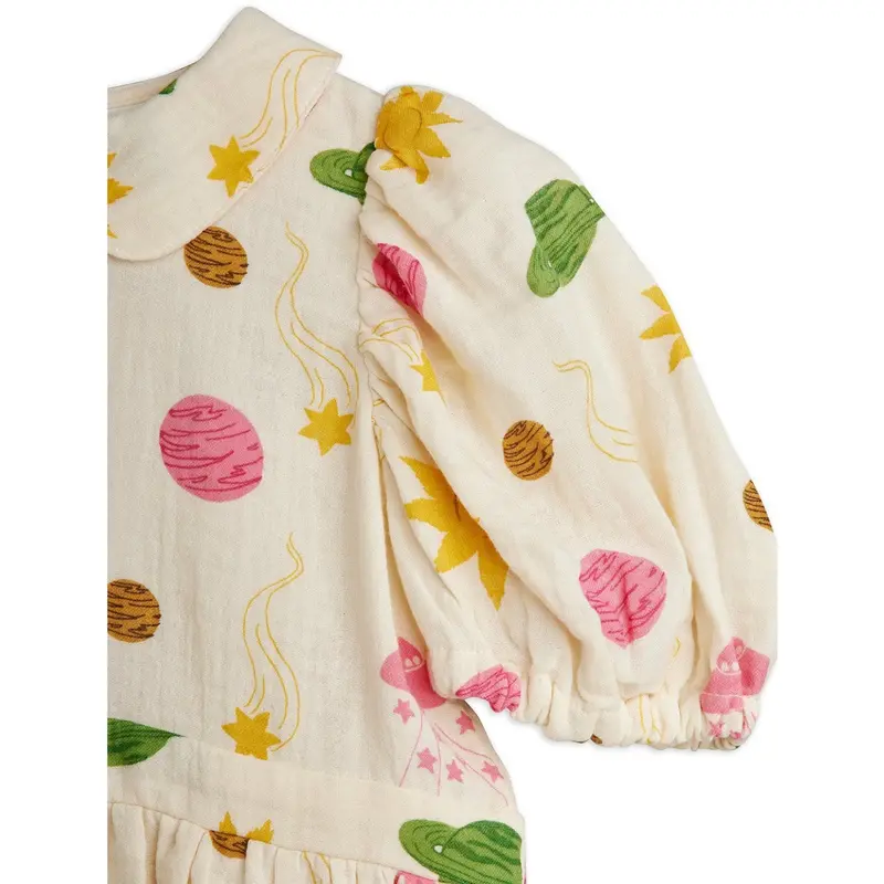 Mini Rodini Off-White Space Aop Muslin Woven Ss Dress 2