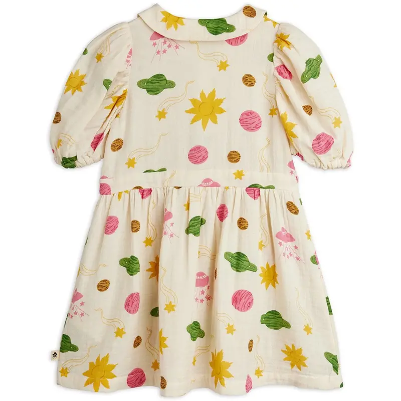 Mini Rodini Off-White Space Aop Muslin Woven Ss Dress 3