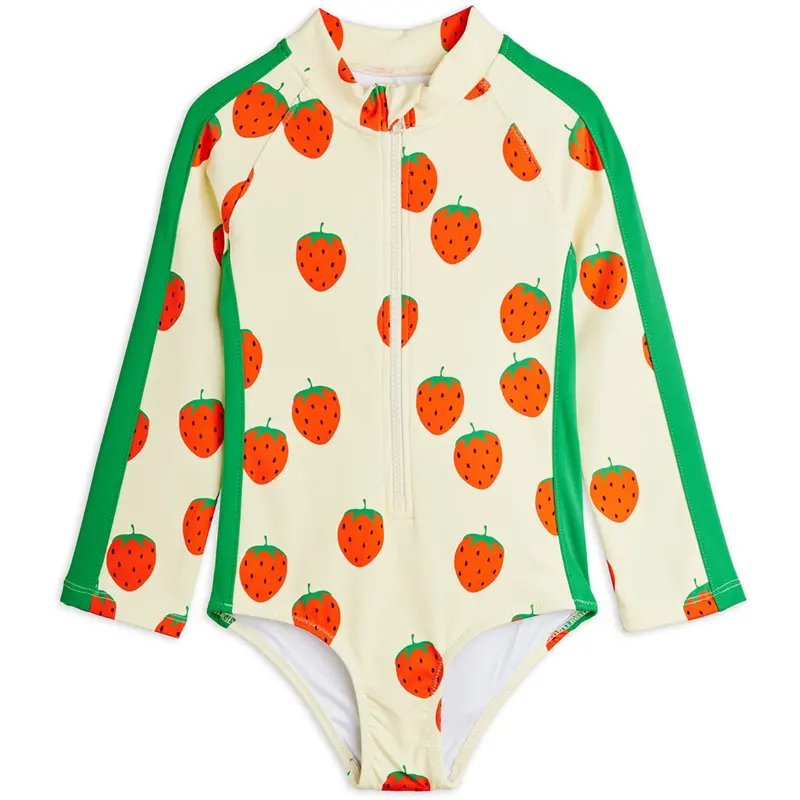 Mini Rodini Off-White Strawberries Aop Ls Uv Swimsuit 1