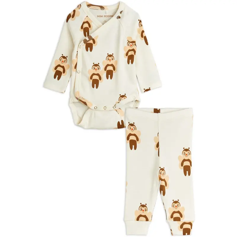 Mini Rodini Offwhite Bees Aop Nb Baby Set 1