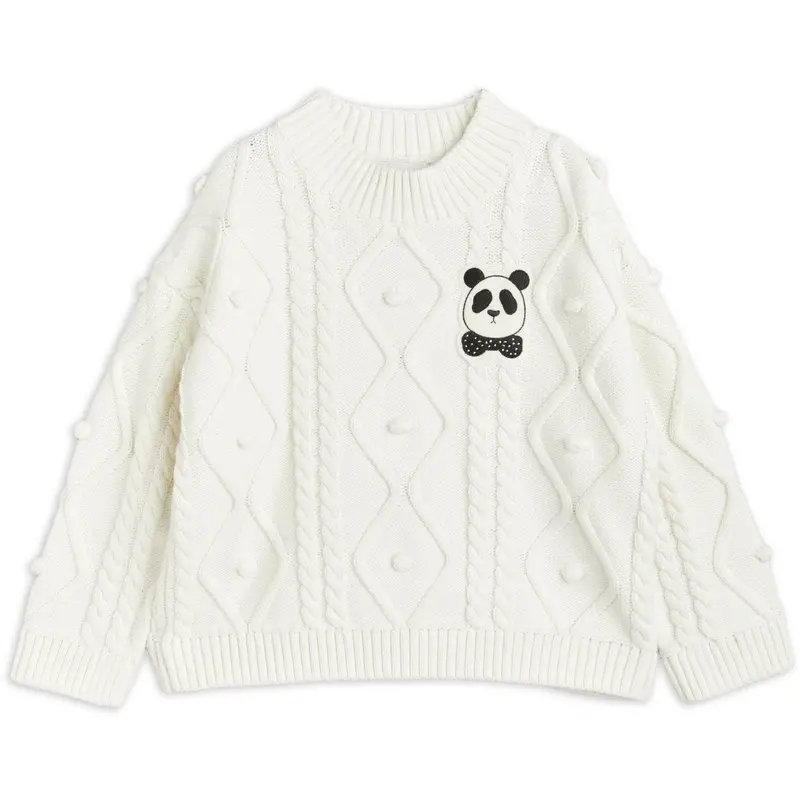 Mini Rodini Offwhite Panda Texture Knit Sweater 1