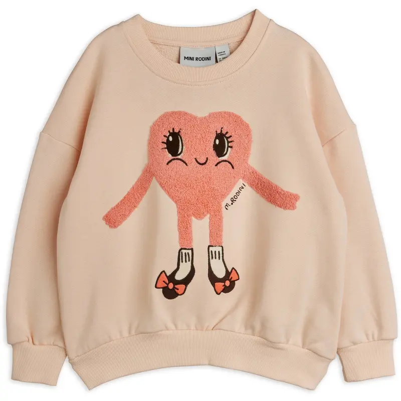 Mini Rodini Pink Heart In Shoes Chenille Sweatshirt 1