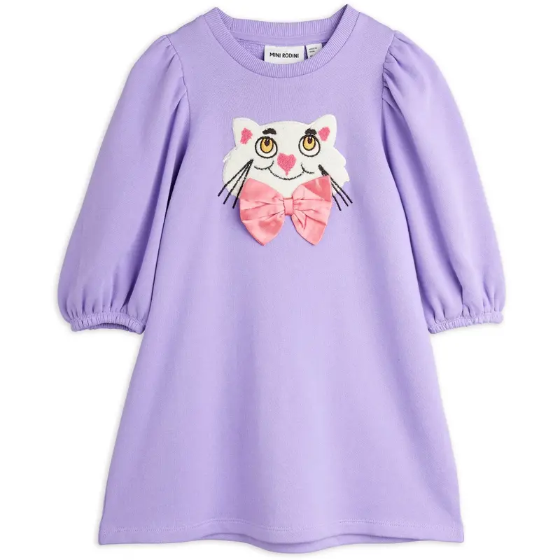 Mini Rodini Purple Cat With Bowtie Chenille Sweatdress 1