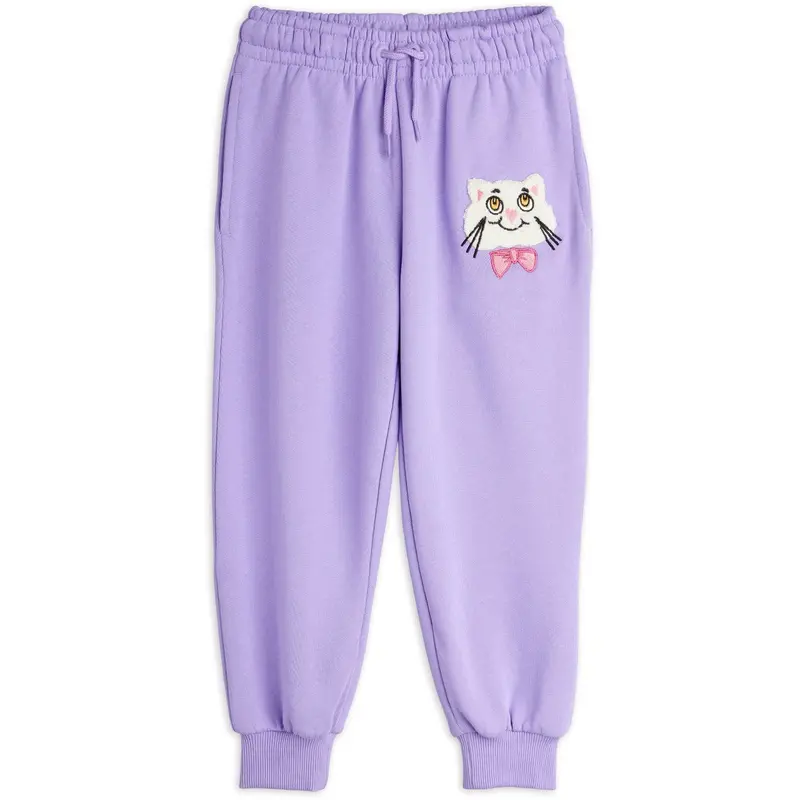 Mini Rodini Purple Cat With Bowtie Chenille Sweatpants 1