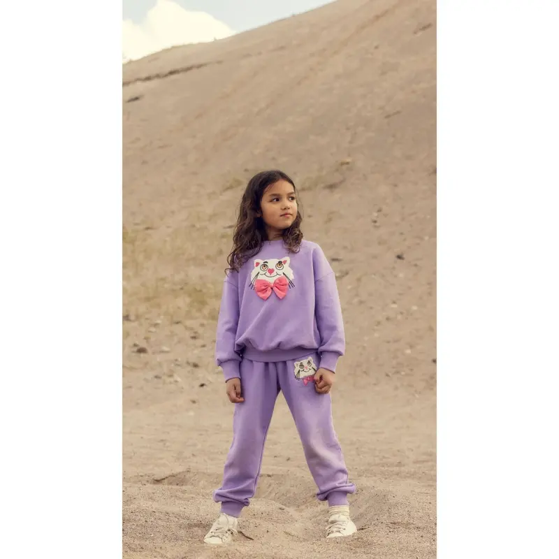 Mini Rodini Purple Cat With Bowtie Chenille Sweatpants 3