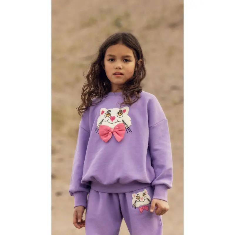 Mini Rodini Purple Cat With Bowtie Chenille Sweatpants 4
