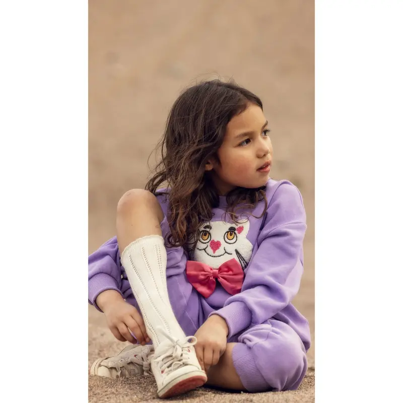 Mini Rodini Purple Cat With Bowtie Chenille Sweatpants 5