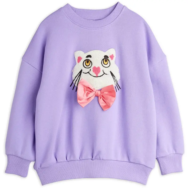 Mini Rodini Purple Cat With Bowtie Chenille Sweatshirt 1