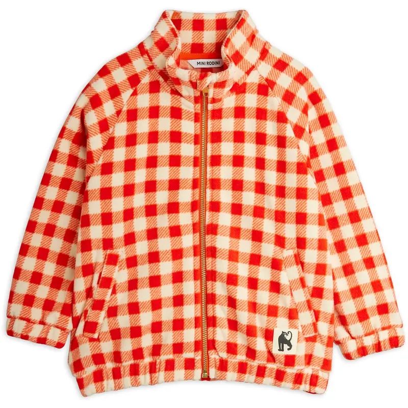Mini Rodini Red Gingham Aop Fleece Jacket 1