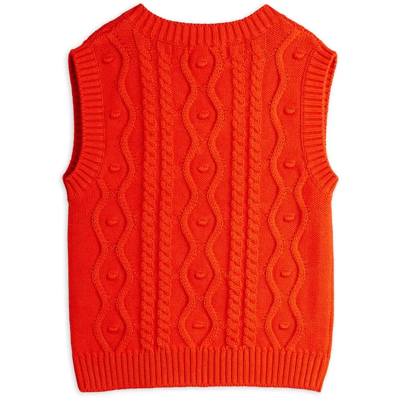 Mini Rodini Red Panda Patch Cable Knit V-Neck Slipover 3