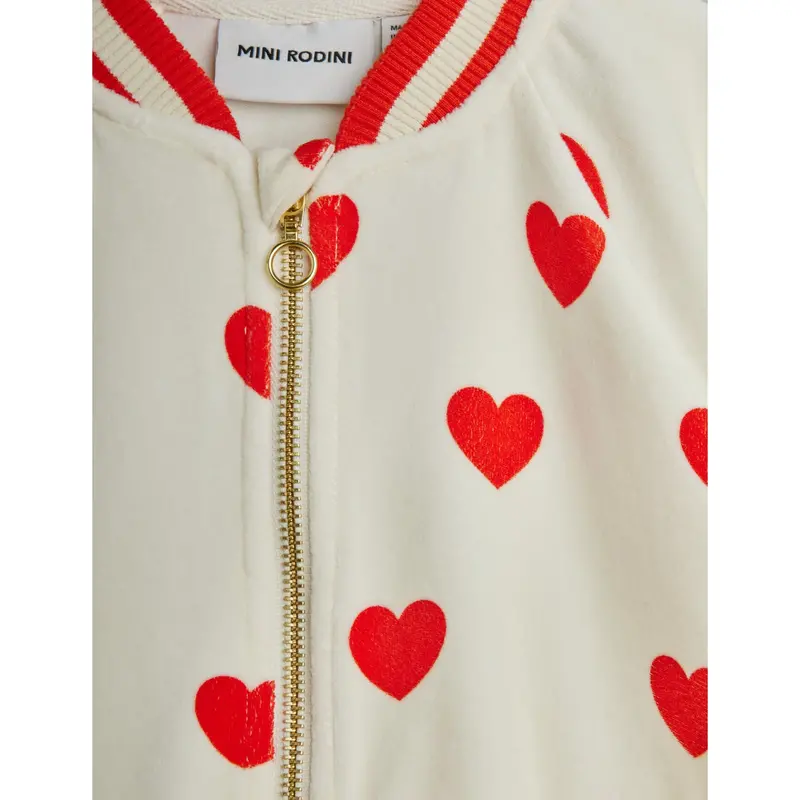 Mini Rodini White Hearts Aop Velour Baseball Cardigan 2
